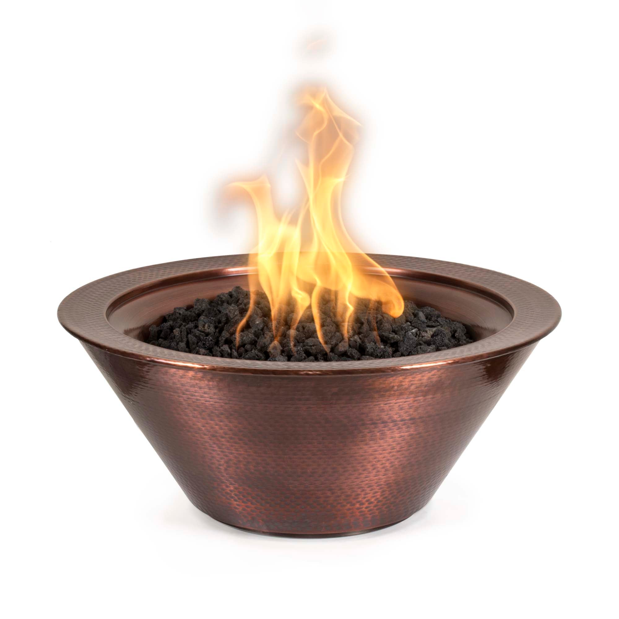 The Outdoor Plus Cazo Hammered Copper Round Fire Bowl Lit