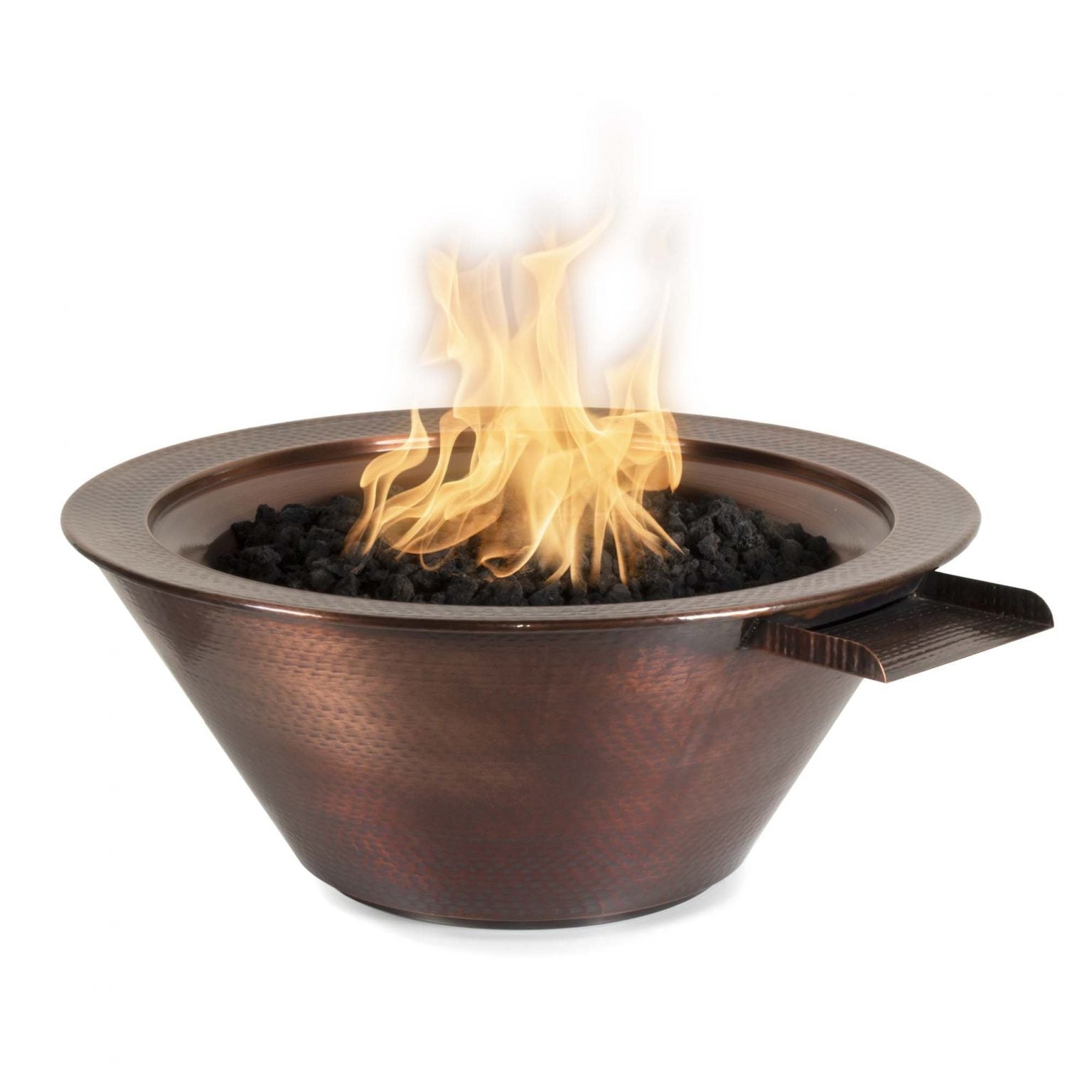 The Outdoor Plus Cazo Hammered Copper Fire and Water Bowl Lit