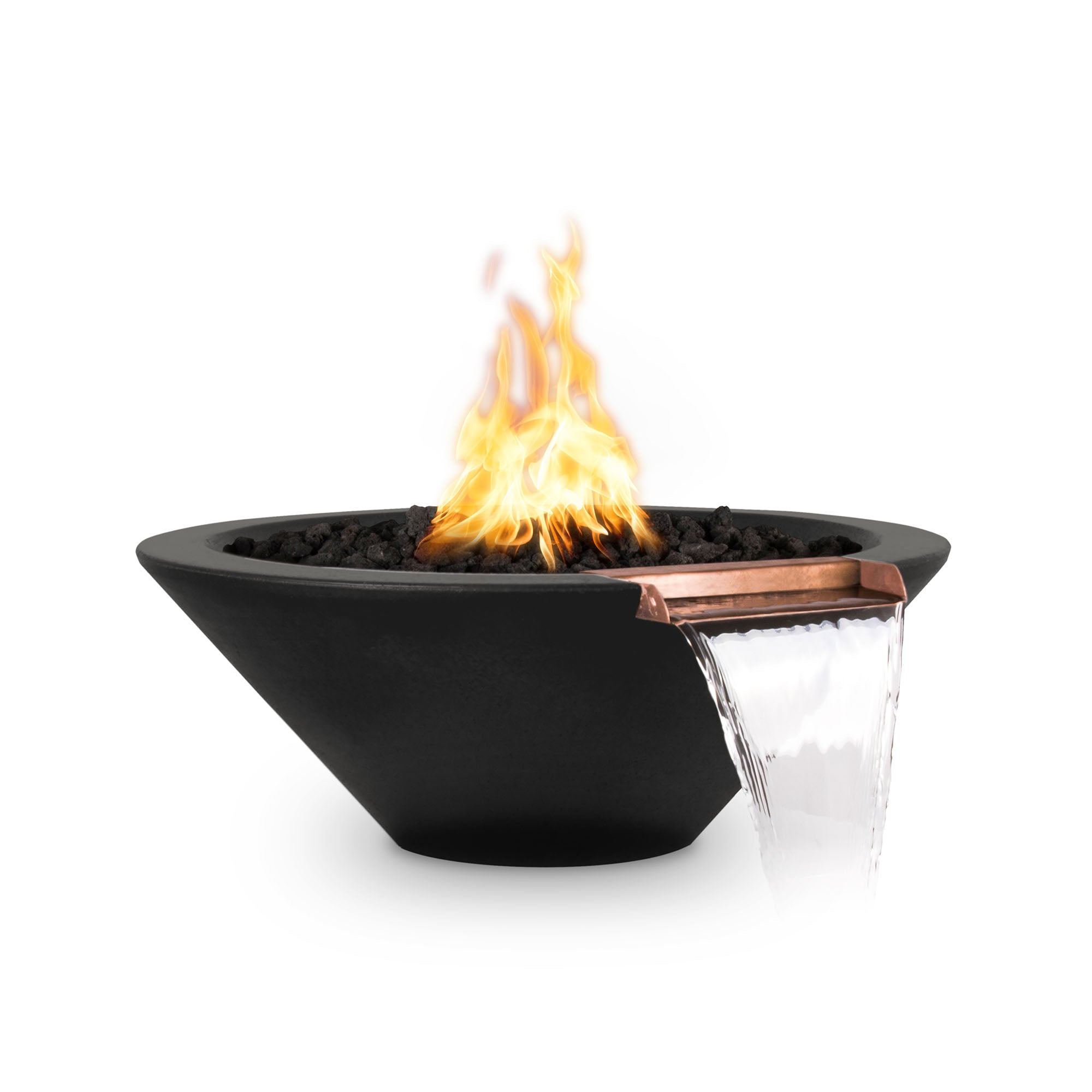 The Outdoor Plus 24" Cazo GFRC Fire and Water Bowl Lit and flowing