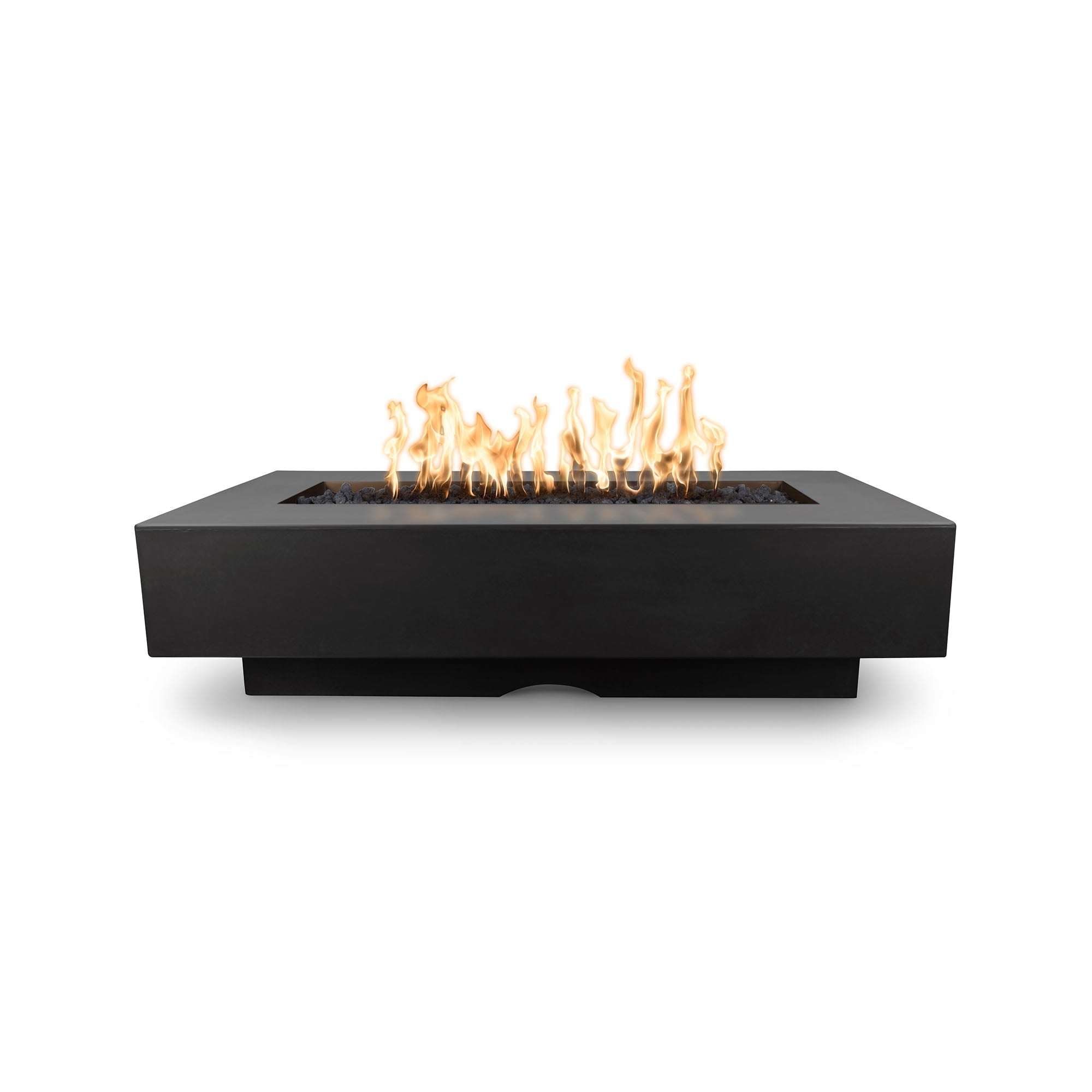 The Outdoor Plus 72" Del Mar GFRC Concrete Rectangle Fire Pit Table in Black Lit