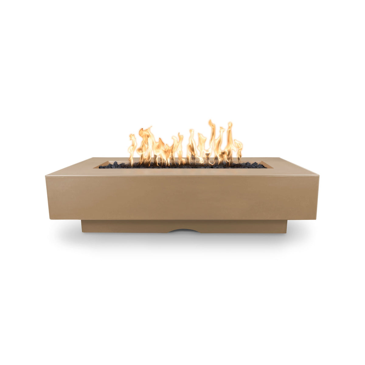 The Outdoor Plus 72&quot; Del Mar GFRC Concrete Rectangle Fire Pit Table in Brown LitThe Outdoor Plus 72&quot; Del Mar GFRC Concrete Rectangle Fire Pit Table