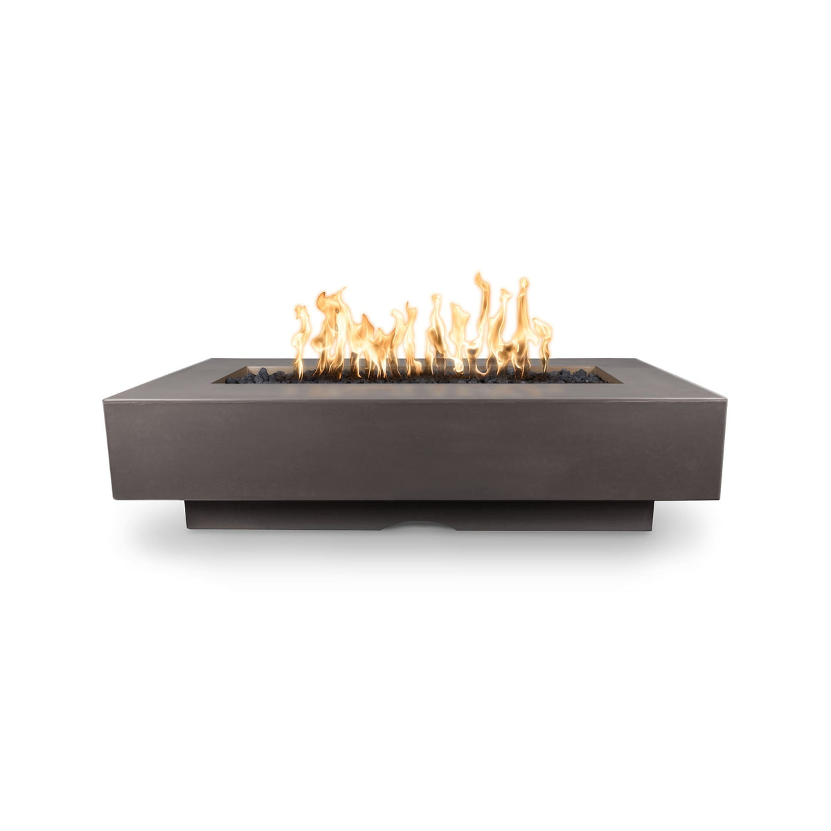 The Outdoor Plus 72&quot; Del Mar GFRC Concrete Rectangle Fire Pit Table in Chestnut Lit