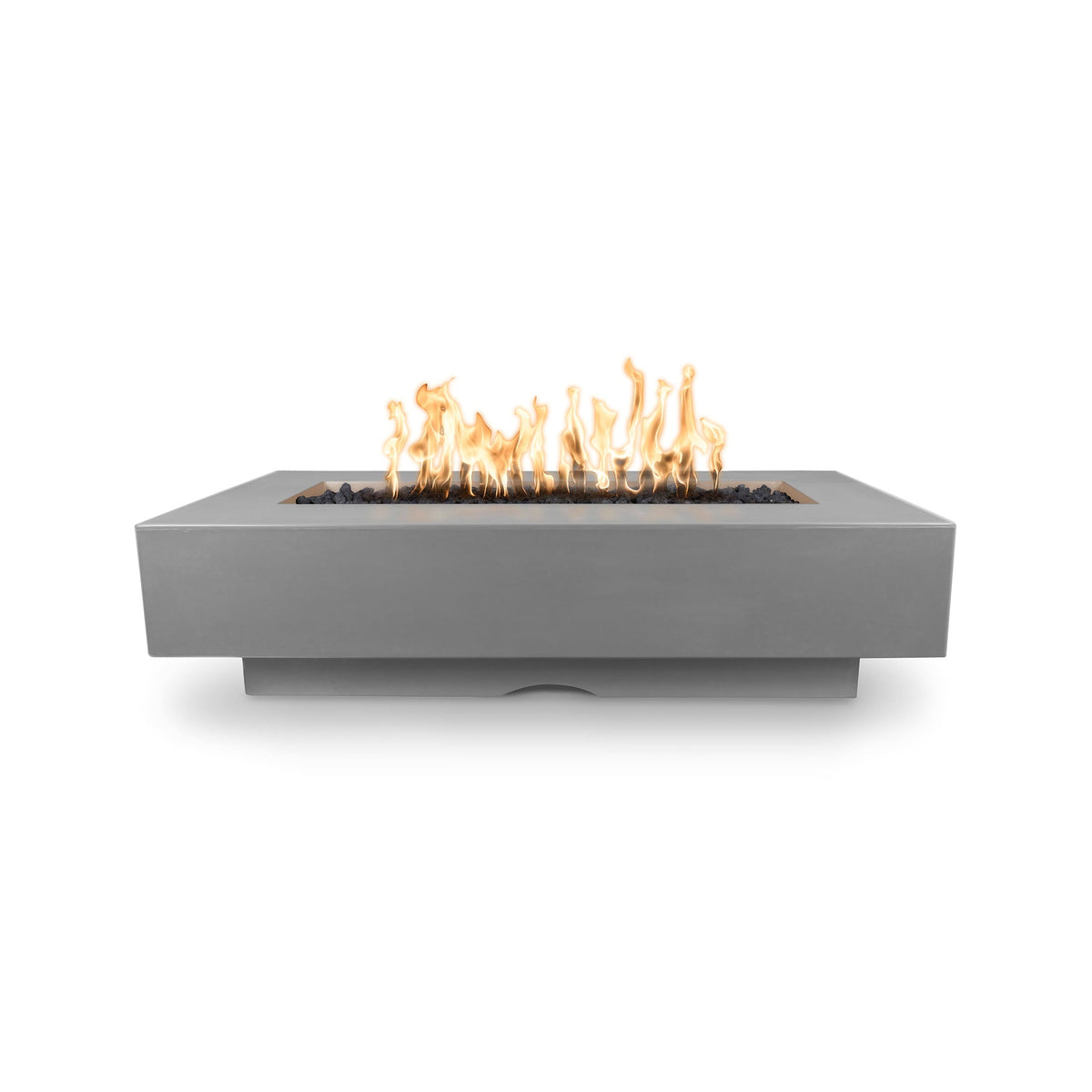 The Outdoor Plus 72&quot; Del Mar GFRC Concrete Rectangle Fire Pit Table in Natural Gray Lit