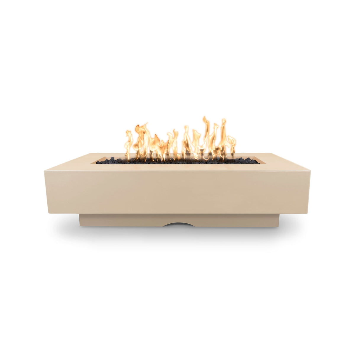 The Outdoor Plus 72&quot; Del Mar GFRC Concrete Rectangle Fire Pit Table in Vanilla Lit