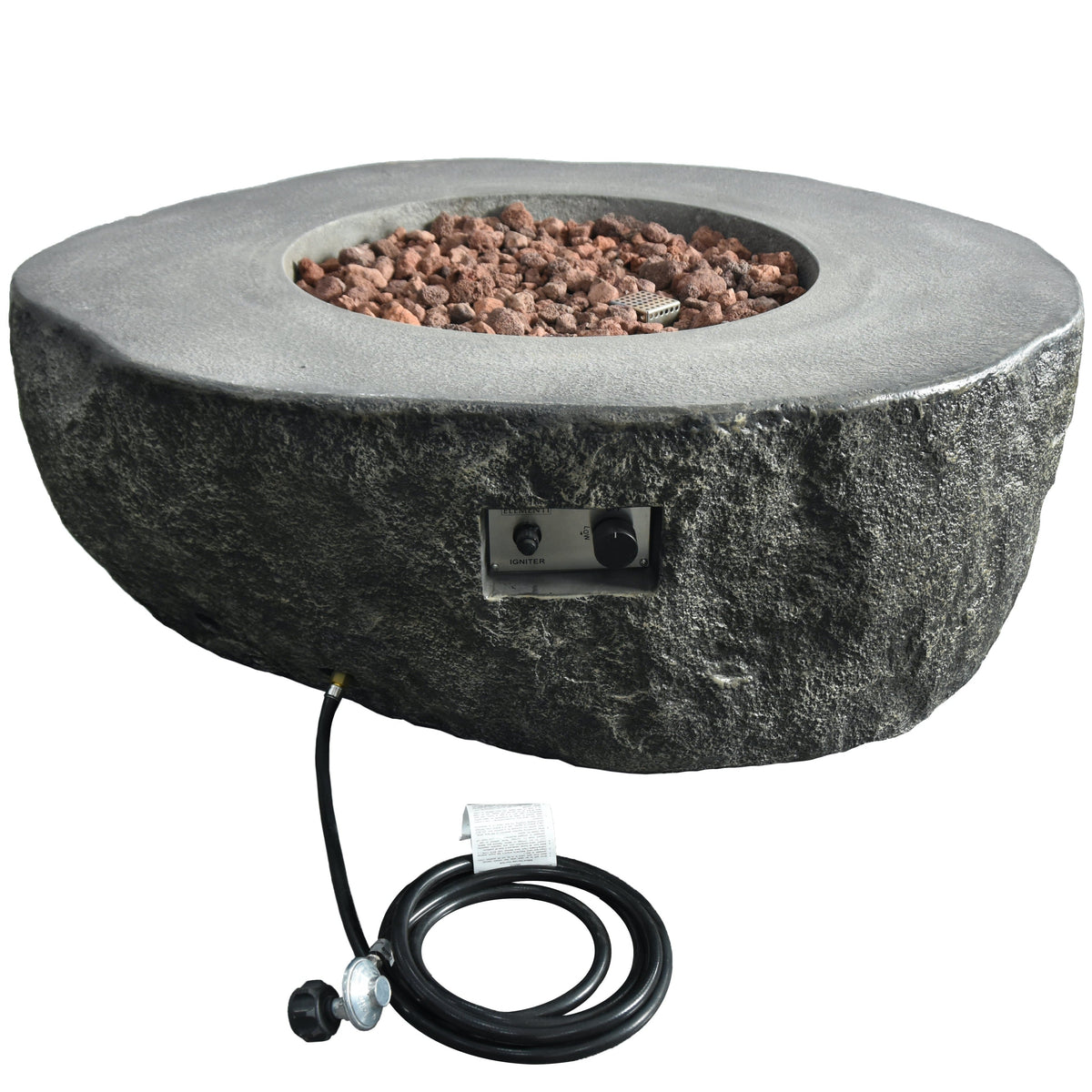 Elementi boulder fire pit table with gas hose