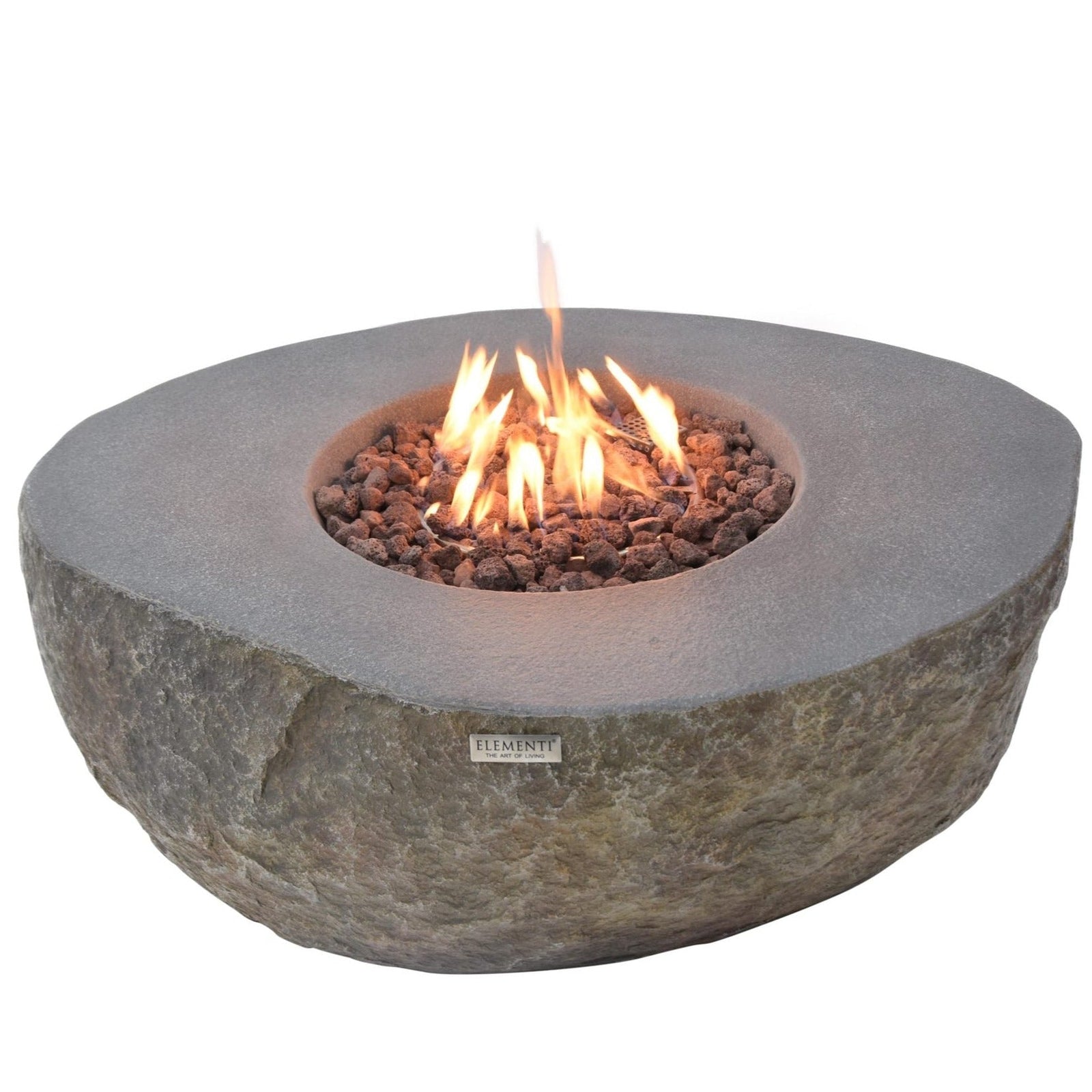 Elementi Boulder Fire Pit Table Lit