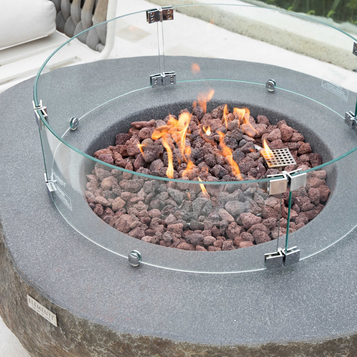 Elementi boulder fire pit table outdoor top view