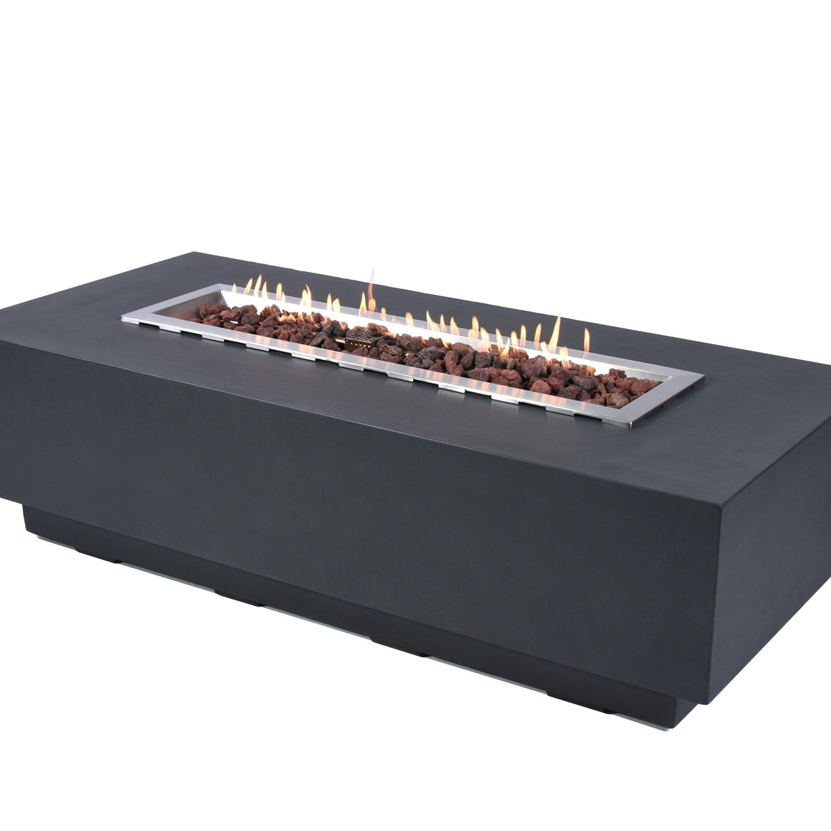 Elementi Granville Fire Pit Table in Dark Gray lit sideview