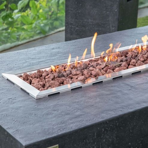 Elementi Hampton Fire Pit Table in Dark Gray lit outdoor