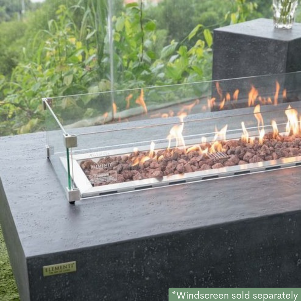 Elementi Hampton Fire Pit Table in Dark Gray with wind cover outdoor