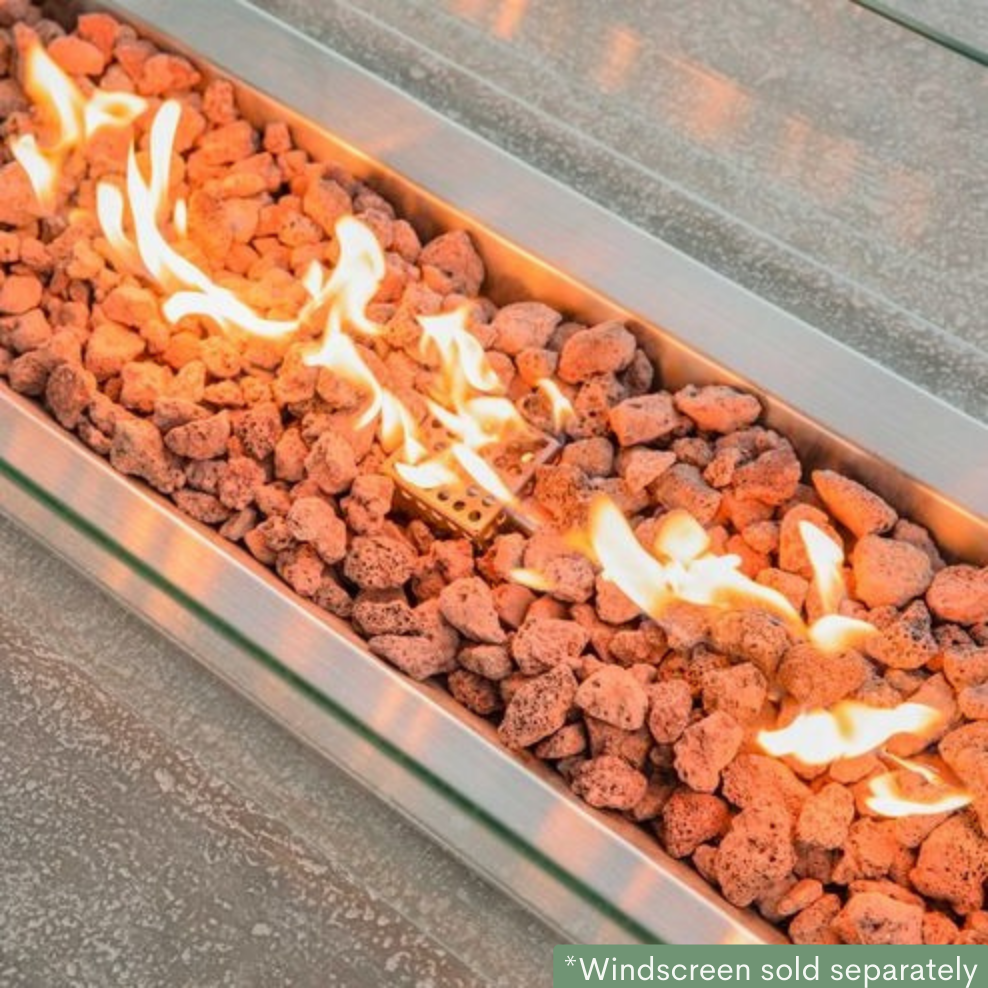 Elementi Hampton Fire Pit Table in Light Gray lit in topview