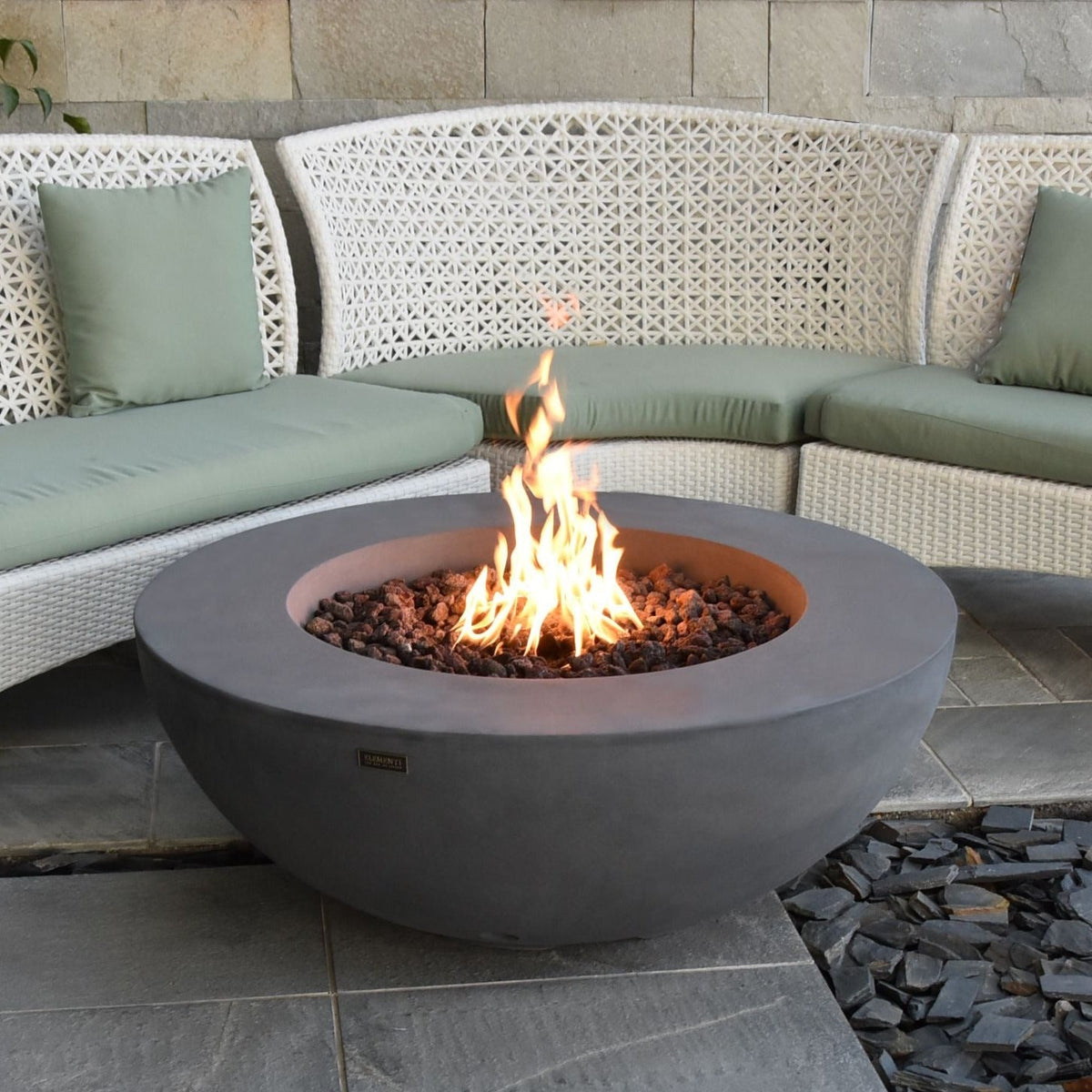 Elementi Lunar Bowl Fire Pit Table - Dark Gray Lit Indoor