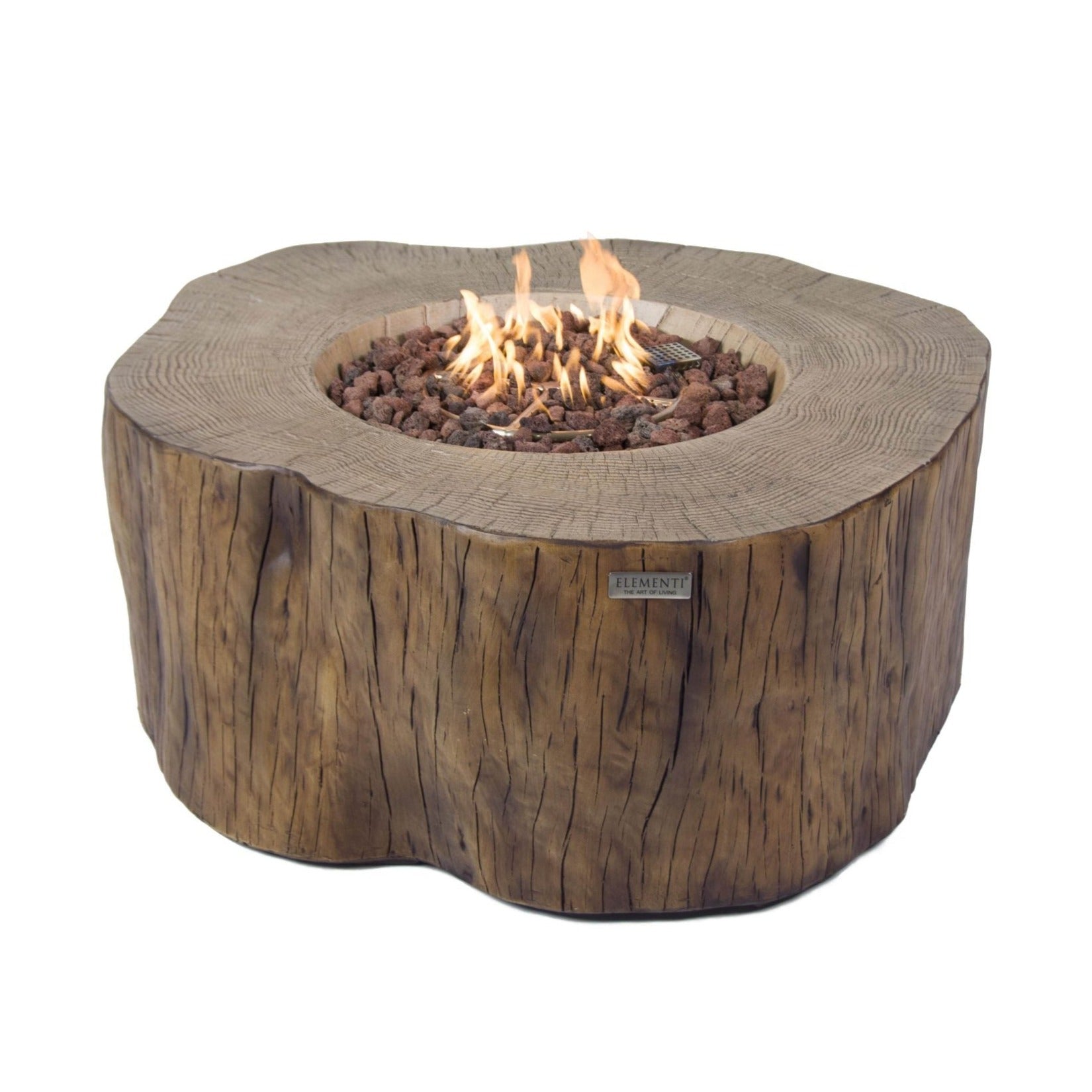 Elementi Manchester Fire Pit Table in Red Wood lit