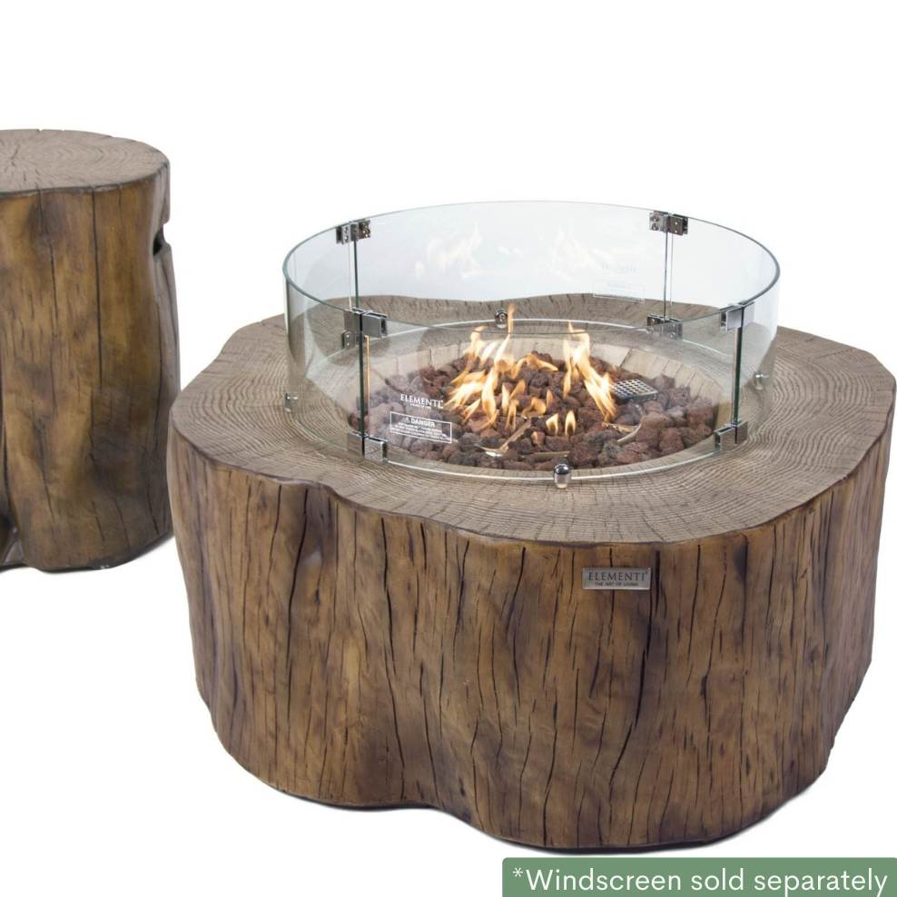 Elementi Manchester Fire Pit Table in Red Wood with gas tank cover and wind screen