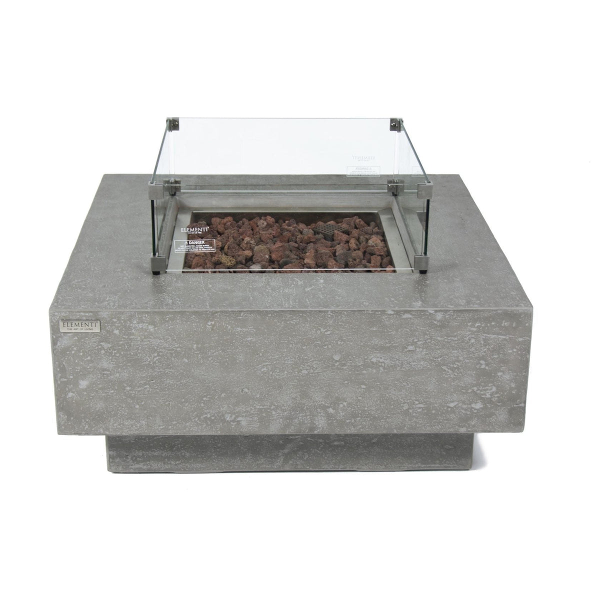 Elementi Manhattan Fire Pit Table in Light Gray with wind screen