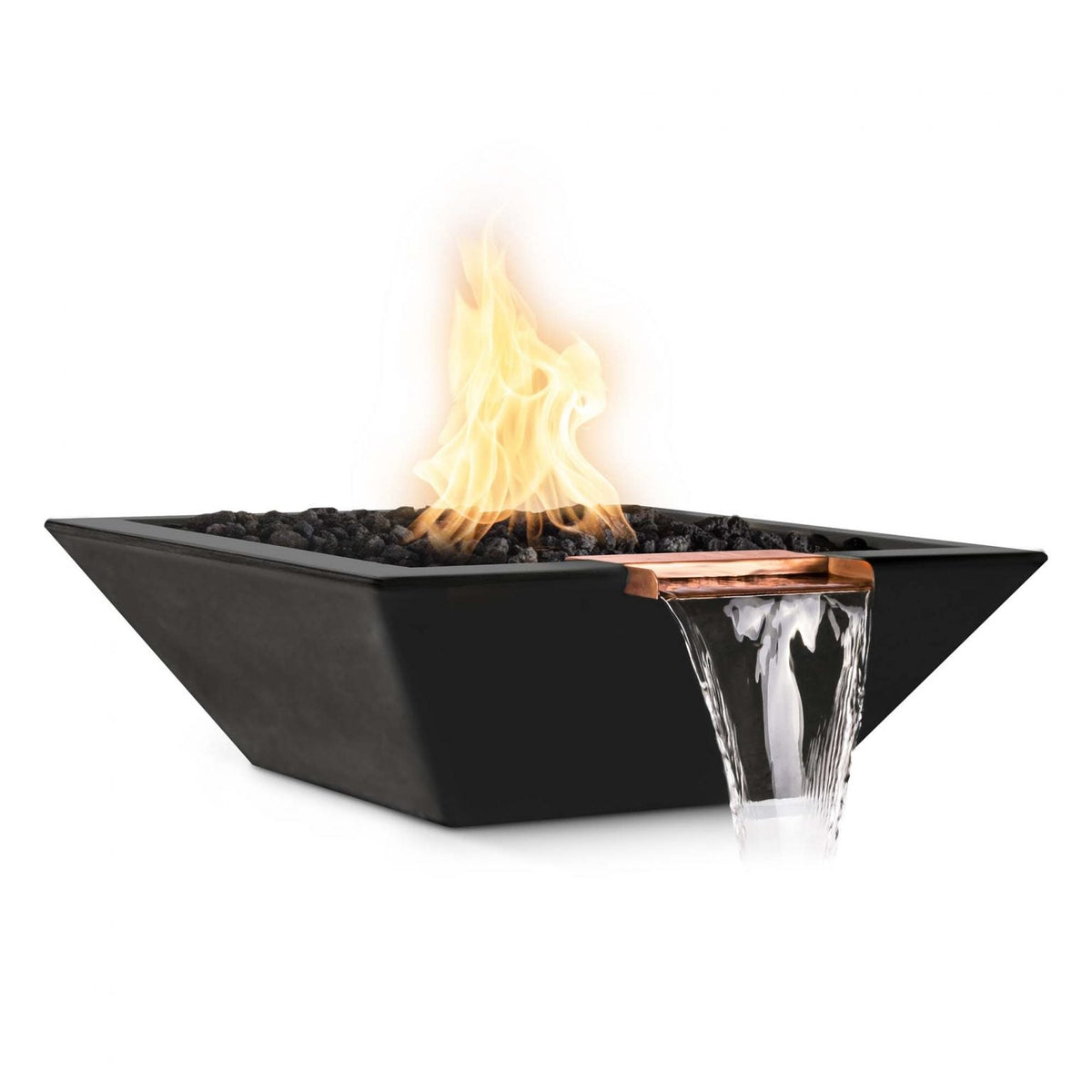The Outdoor Plus 36&quot; Maya GFRC Concrete Square Fire and Water Bowl in Black