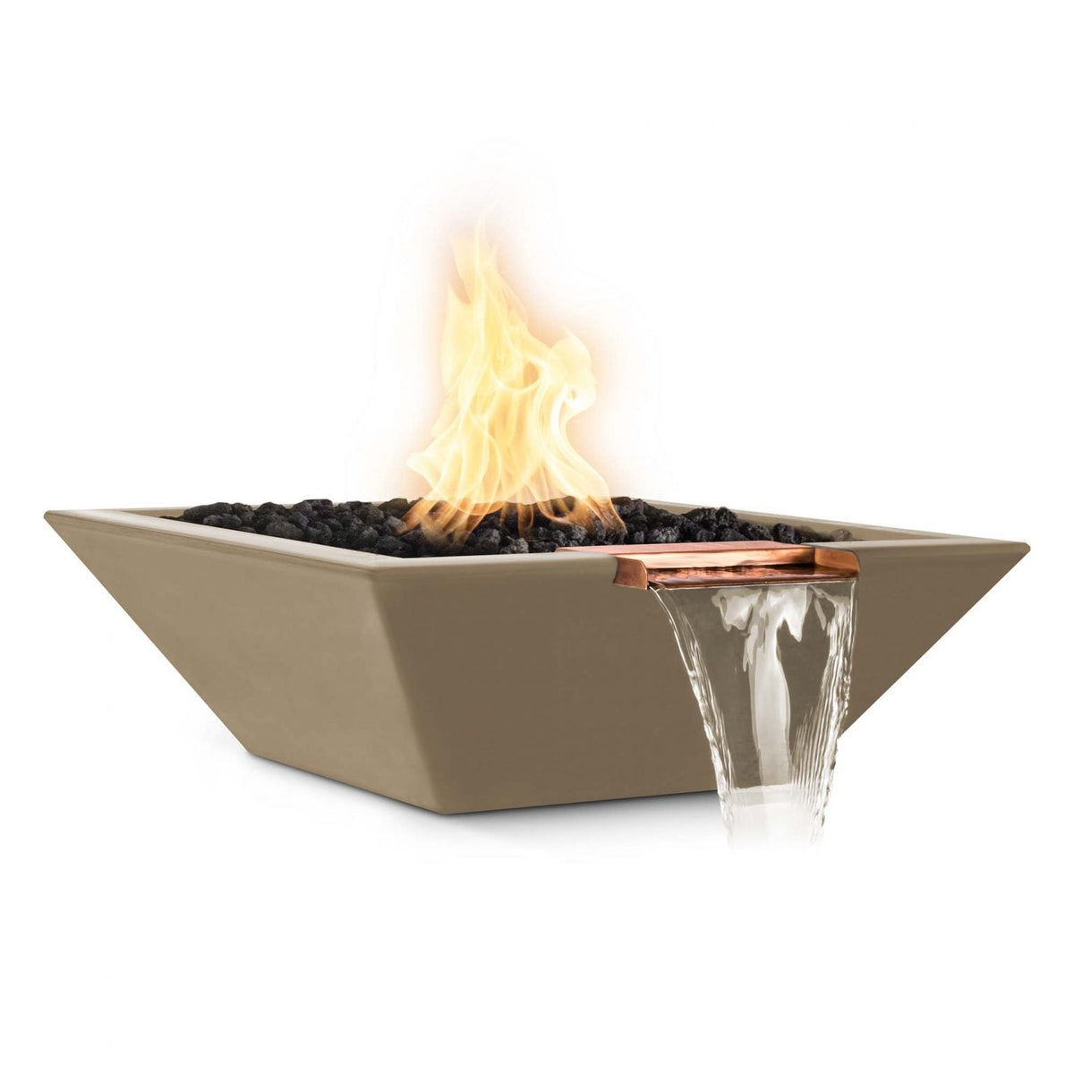 The Outdoor Plus 36&quot; Maya GFRC Concrete Square Fire and Water Bowl in Brown