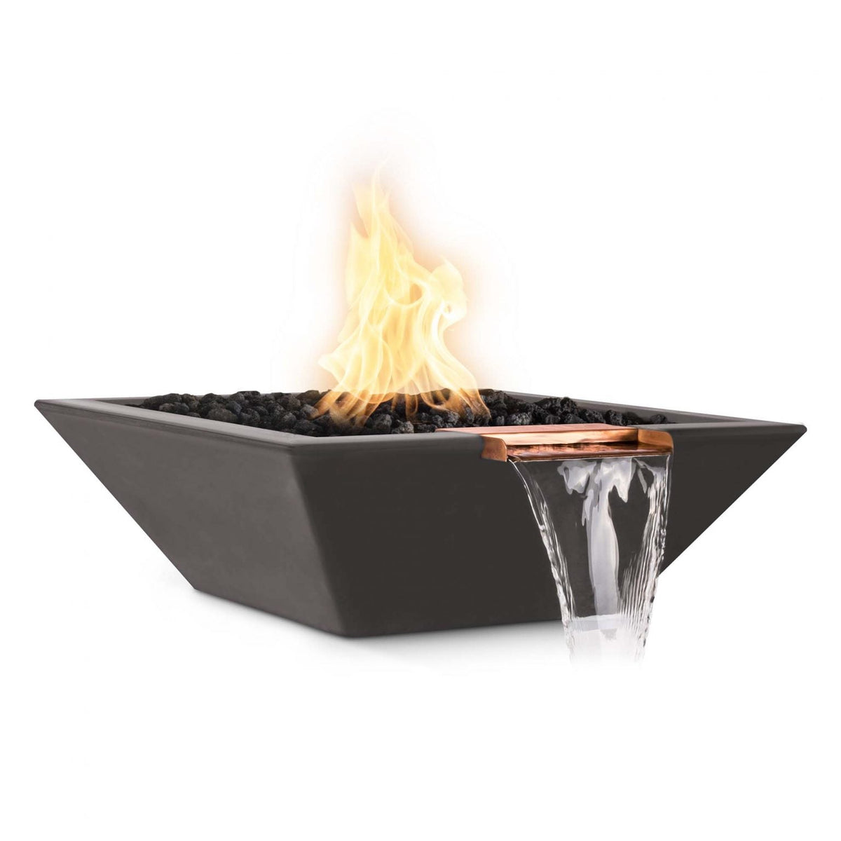 The Outdoor Plus 36&quot; Maya GFRC Concrete Square Fire and Water Bowl in Chestnut