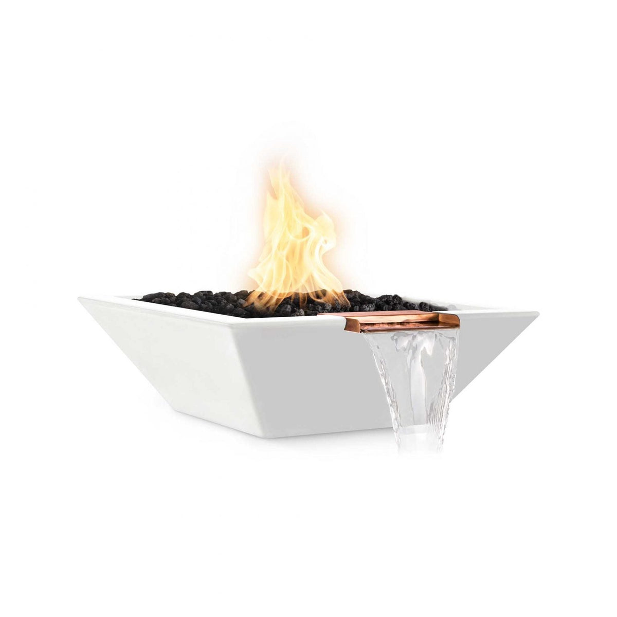 The Outdoor Plus 36&quot; Maya GFRC Concrete Square Fire and Water Bowl in Limestone