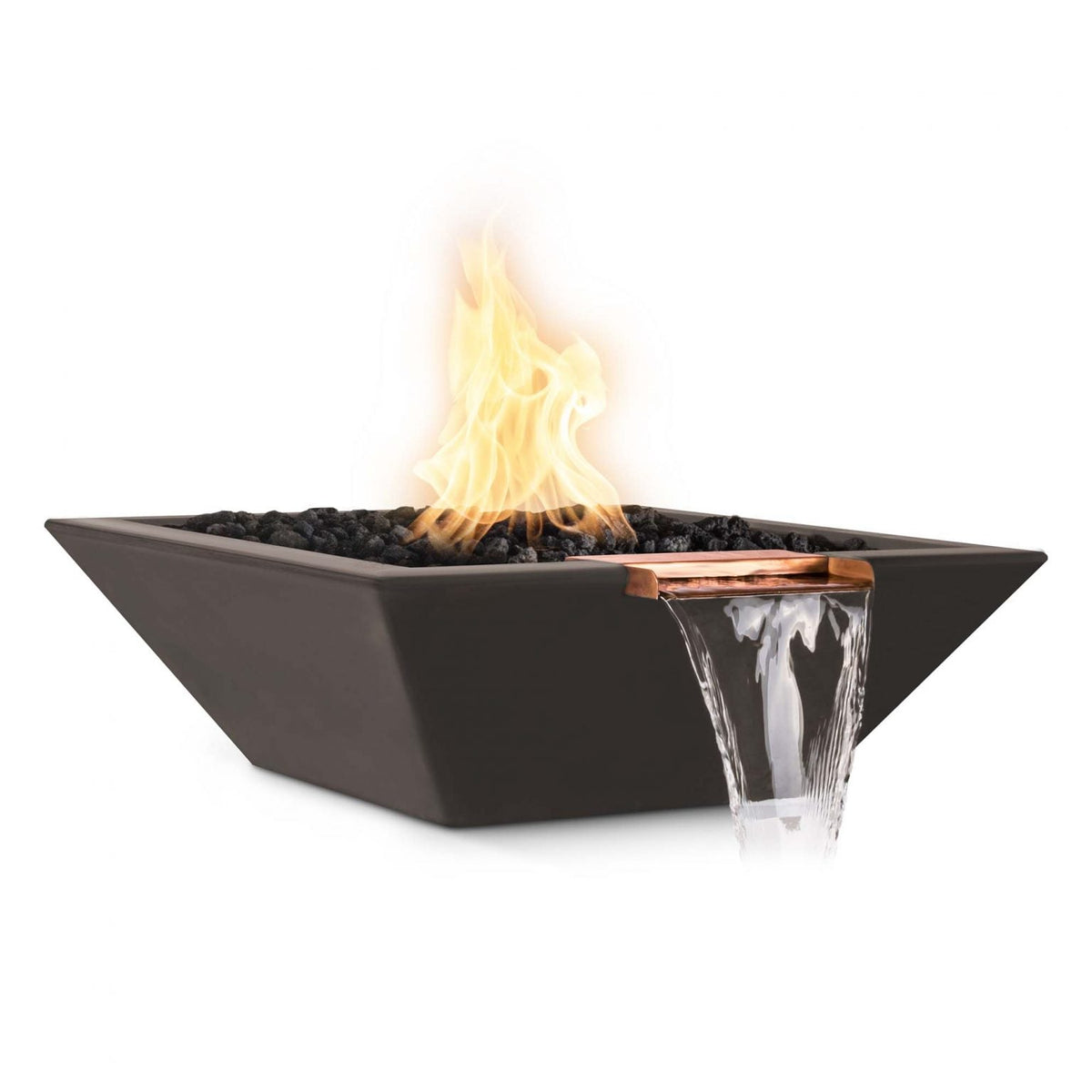 The Outdoor Plus 30&quot; Maya GFRC Concrete Square Fire and Water Bowl in Chocolate