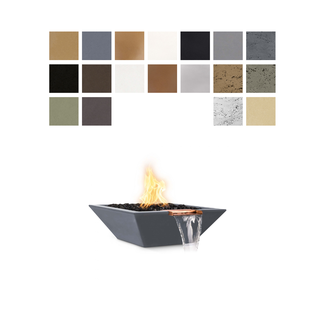 The Outdoor Plus 30&quot; Maya GFRC Concrete Square Fire and Water Bowl Color Swatches
