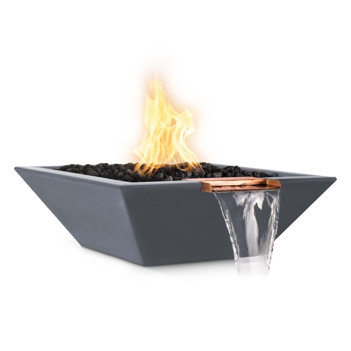 The Outdoor Plus 30&quot; Maya GFRC Concrete Square Fire and Water Bowl in Gray