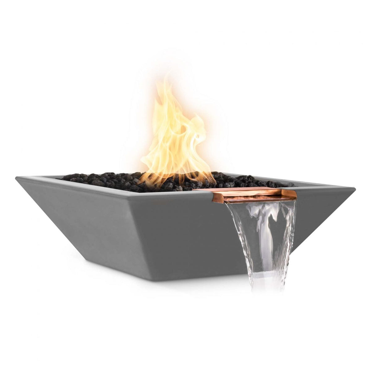 The Outdoor Plus 30&quot; Maya GFRC Concrete Square Fire and Water Bowl in Natural Gray