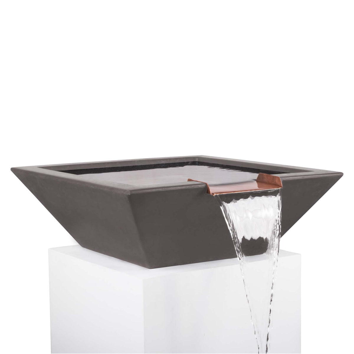 The Outdoor Plus Maya GFRC Concrete Square Water Bowl in Chestnut