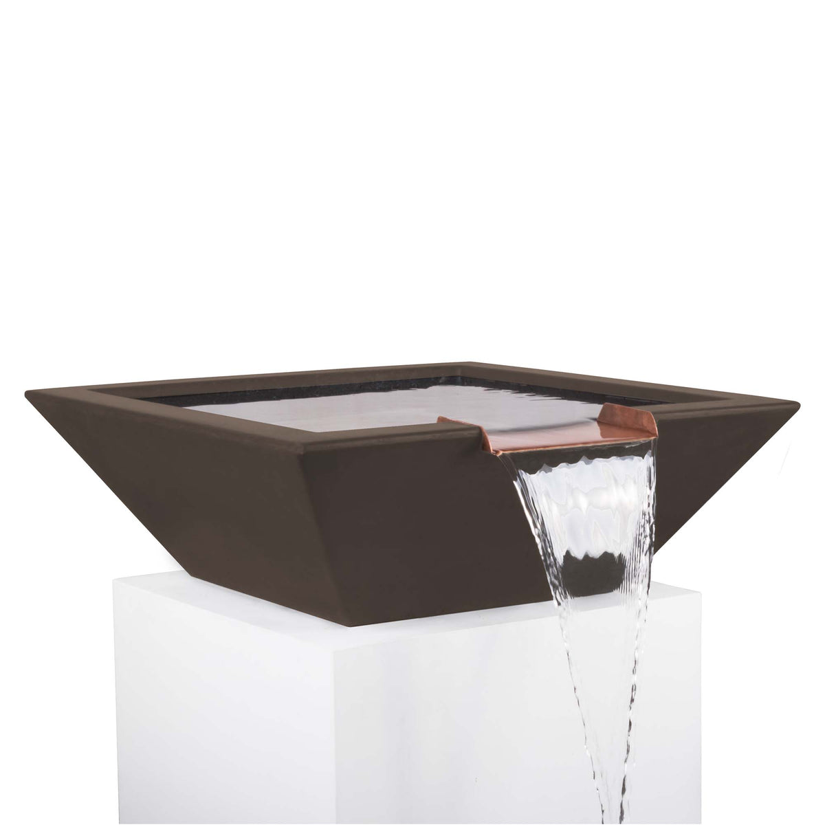 The Outdoor Plus Maya GFRC Concrete Square Water Bowl in Chocolate