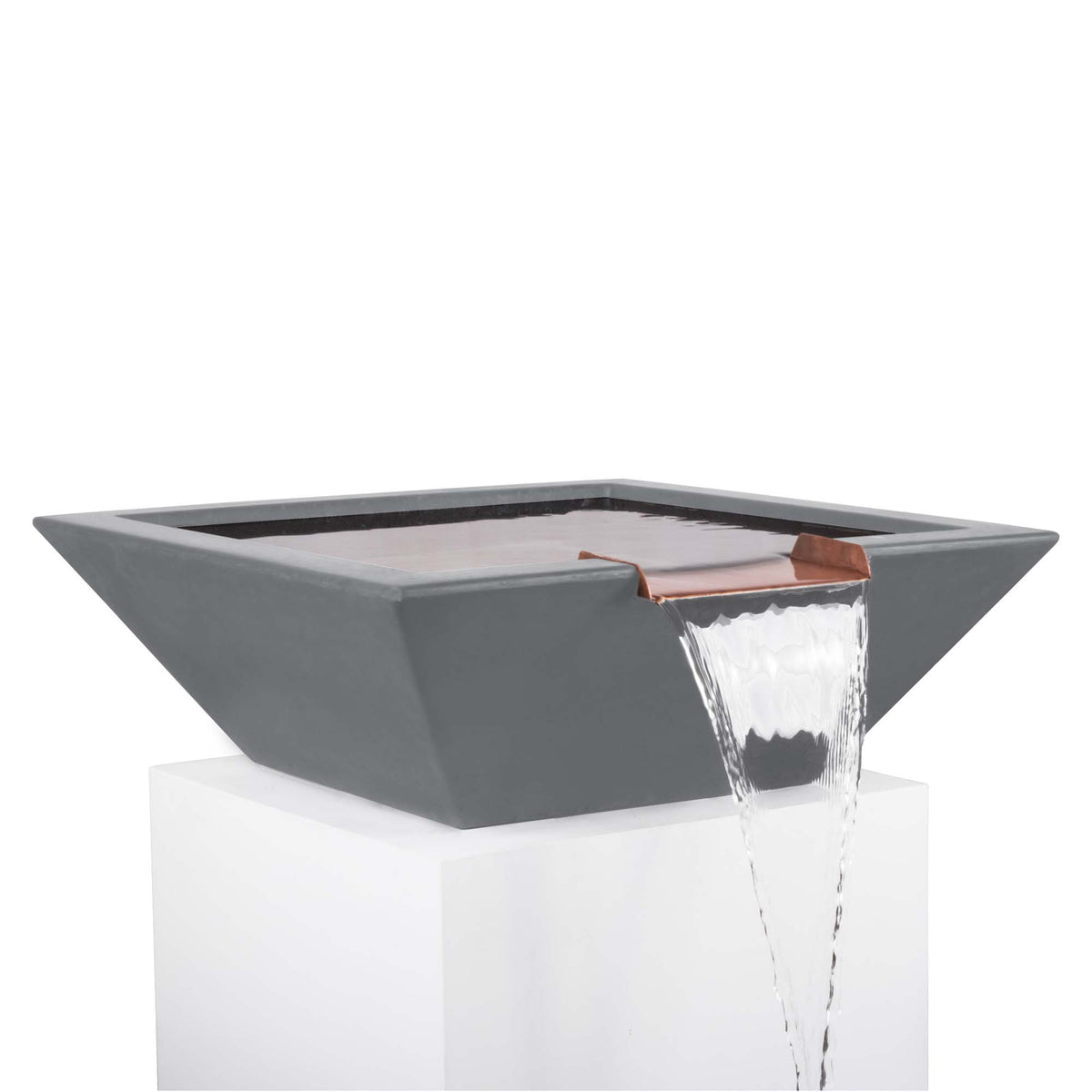 The Outdoor Plus Maya GFRC Concrete Square Water Bowl in Natural Gray