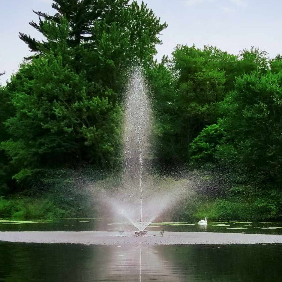 Scott Aerator Skyward Fountain in a lake with swan