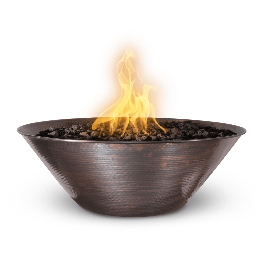 The Outdoor Plus 31" Remi Hammered Copper Round Fire Bowl Lit